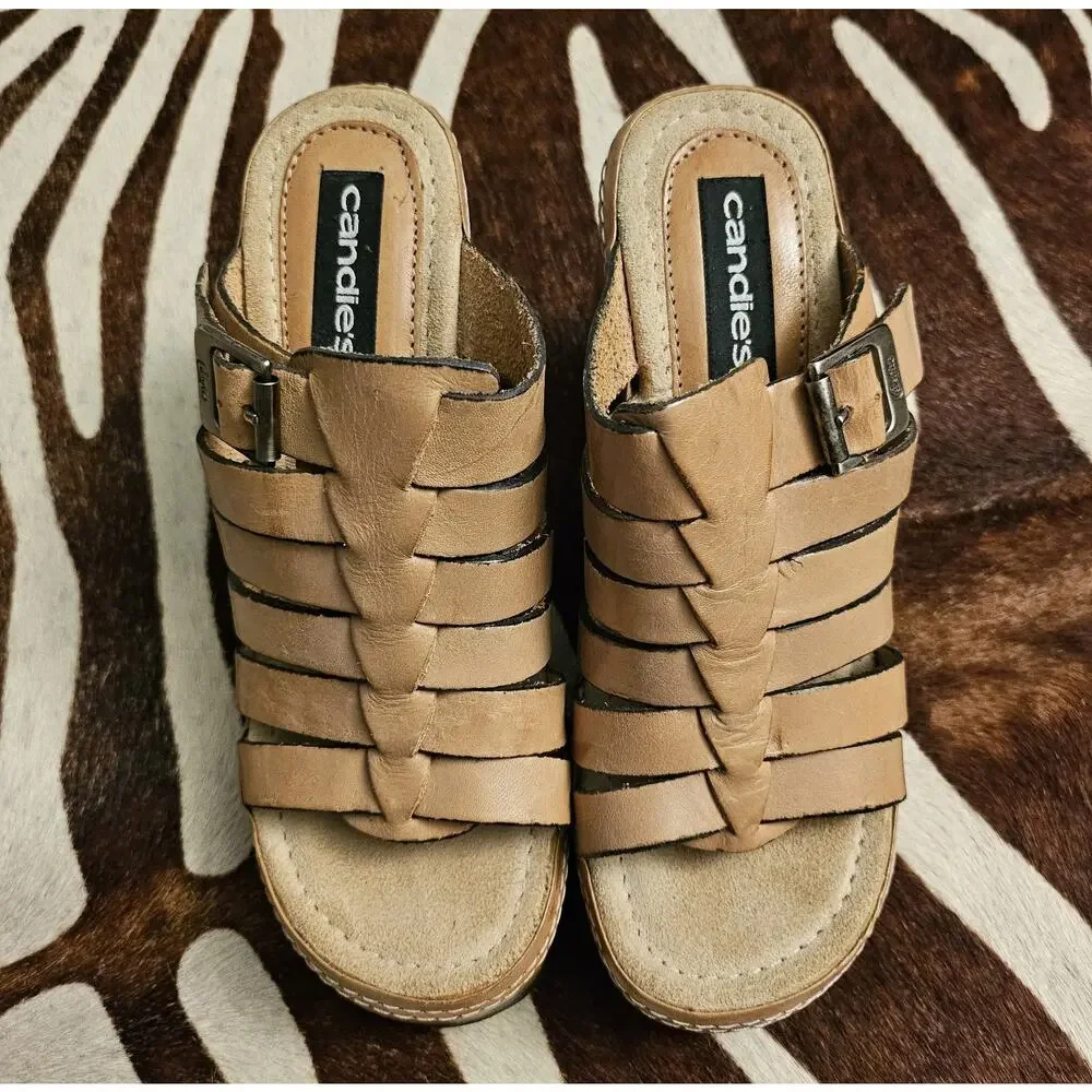Vintage Candies Y2K 90s Platform Chunky Heel Wooden Suede Sandals Women’s 9